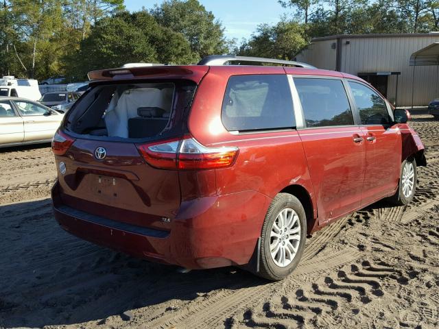 5TDYK3DC9FS657243 - 2015 TOYOTA SIENNA XLE BURGUNDY photo 4