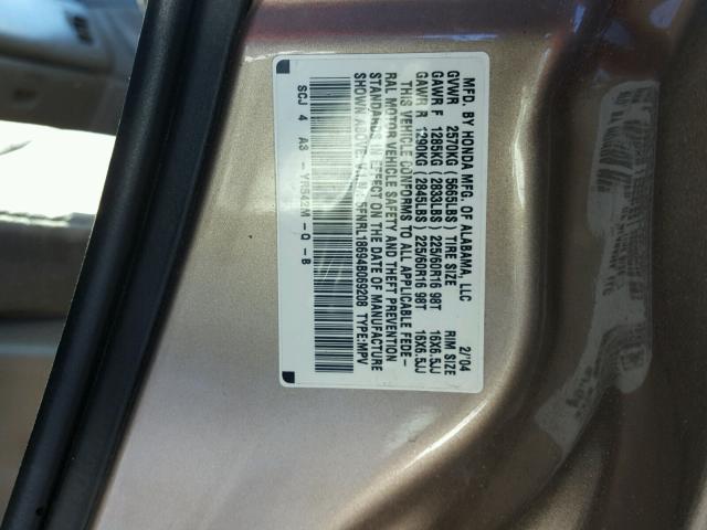 5FNRL18694B069208 - 2004 HONDA ODYSSEY EX GOLD photo 10