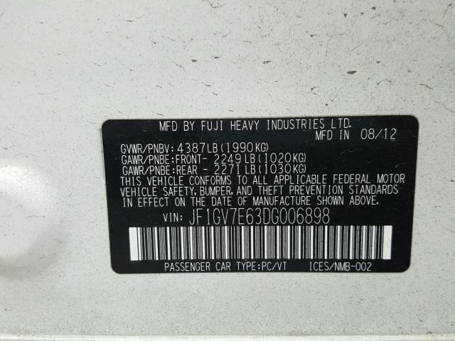 JF1GV7E63DG006898 - 2013 SUBARU IMPREZA WR WHITE photo 10