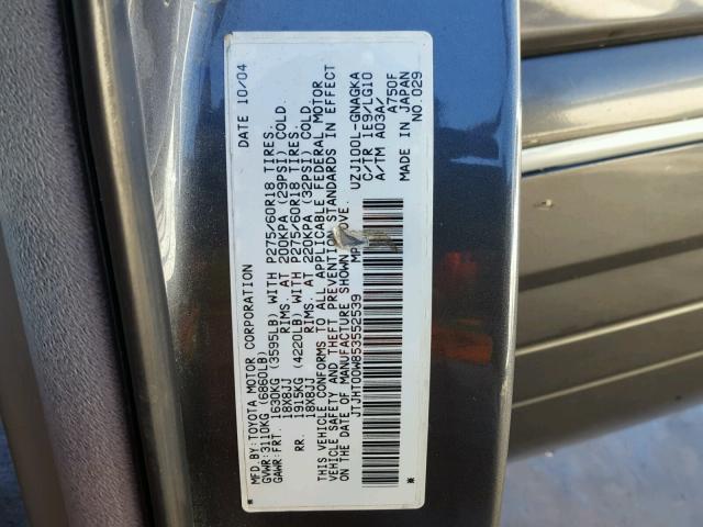 JTJHT00W853552539 - 2005 LEXUS LX 470 GRAY photo 10