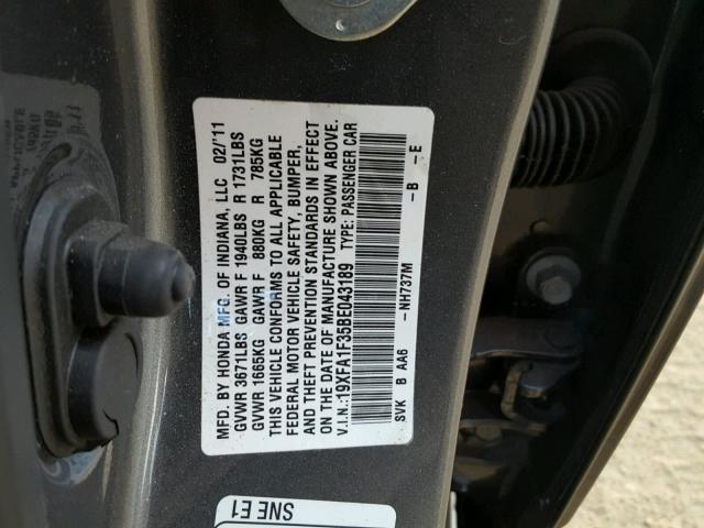 19XFA1F35BE043189 - 2011 HONDA CIVIC VP GRAY photo 10