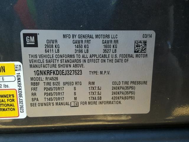 1GNKRFKD0EJ327623 - 2014 CHEVROLET TRAVERSE L GRAY photo 10