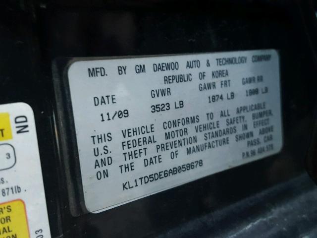 KL1TD5DE6AB058678 - 2010 CHEVROLET AVEO LS BLACK photo 10