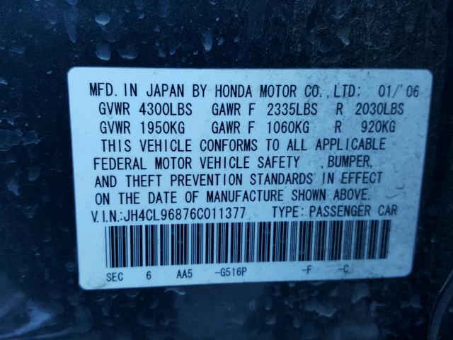 JH4CL96876C011377 - 2006 ACURA TSX BLUE photo 10