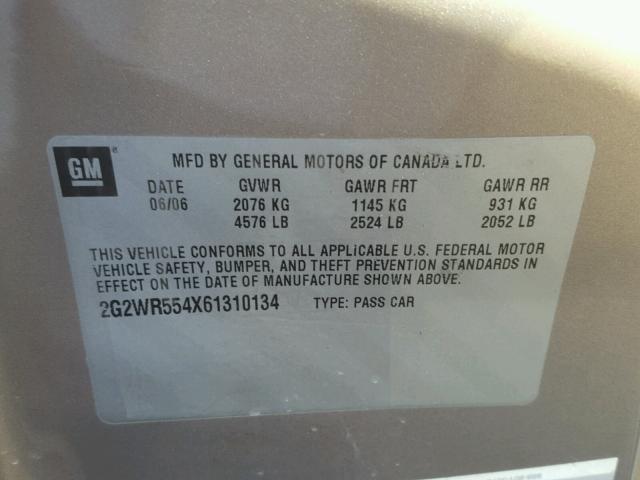 2G2WR554X61310134 - 2006 PONTIAC GRAND PRIX BROWN photo 10