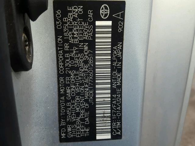 JTKDE177X60128517 - 2006 TOYOTA SCION TC 灰色 照片 10