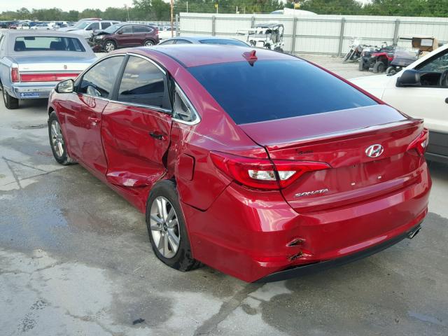 5NPE24AF2HH507541 - 2017 HYUNDAI SONATA SE RED photo 3