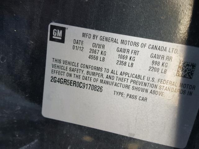 2G4GR5ER0C9170826 - 2012 BUICK REGAL 灰色 照片 10