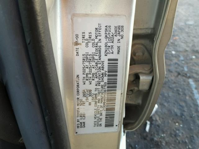 JT3GM84R9Y0067769 - 2000 TOYOTA 4RUNNER SILVER photo 10