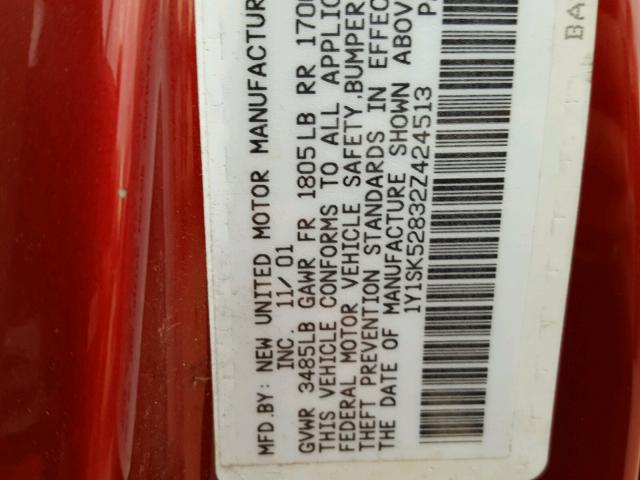 1Y1SK52832Z424513 - 2002 CHEVROLET GEO PRIZM 红色 照片 10