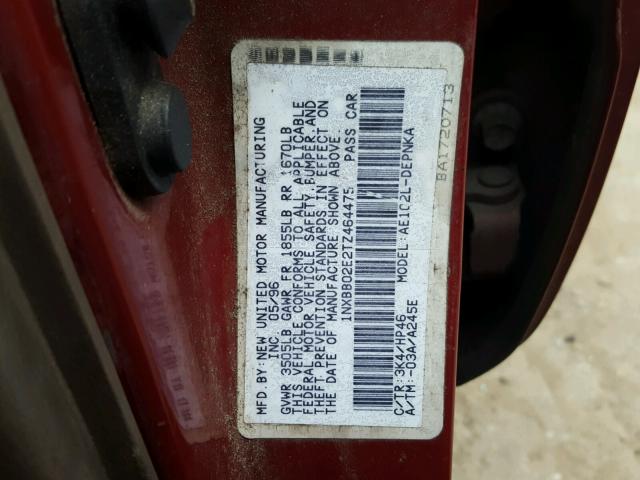 1NXBB02E2TZ464475 - 1996 TOYOTA COROLLA DX RED photo 10