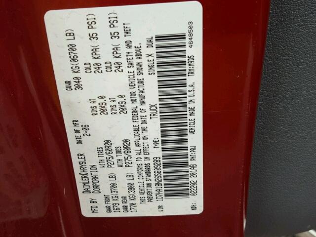 1D7HA18N26S609289 - 2006 DODGE RAM 1500 S RED photo 10