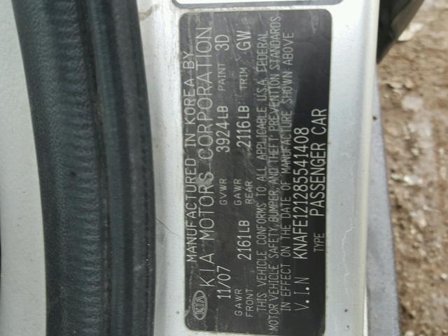 KNAFE121285541408 - 2008 KIA SPECTRA EX SILVER photo 10