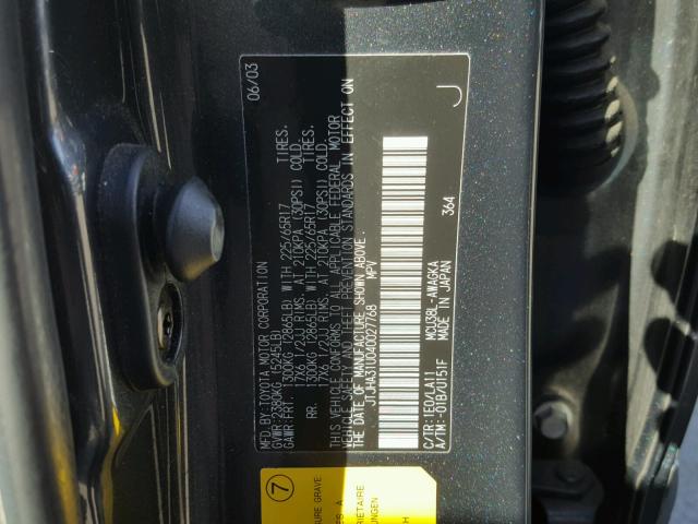 JTJHA31U040027768 - 2004 LEXUS RX 330 CHARCOAL photo 10