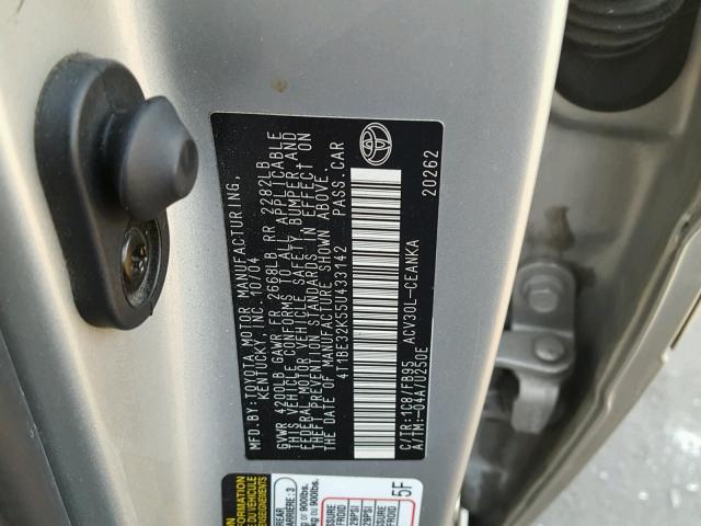 4T1BE32K55U433142 - 2005 TOYOTA CAMRY LE SILVER photo 10