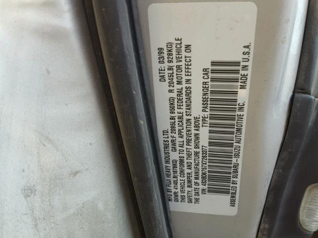 4S3BD6757X7263377 - 1999 SUBARU LEGACY GT SILVER photo 10