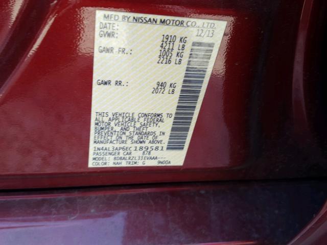 1N4AL3AP6EC189581 - 2014 NISSAN ALTIMA 2.5 MAROON photo 10