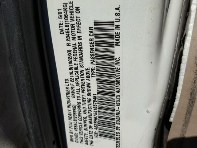 4S3BH675416678481 - 2001 SUBARU LEGACY OUT WHITE photo 10