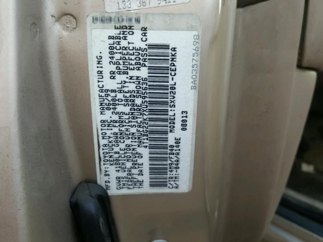 4T1BG22K7XU595636 - 1999 TOYOTA CAMRY CE GOLD photo 10