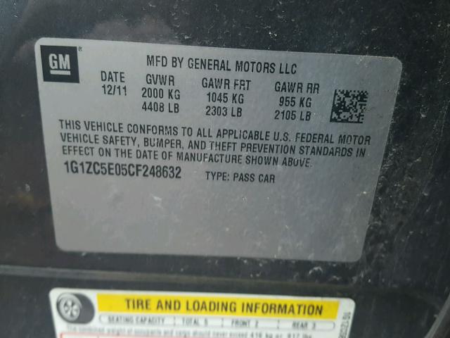 1G1ZC5E05CF248632 - 2012 CHEVROLET MALIBU 1LT GRAY photo 10