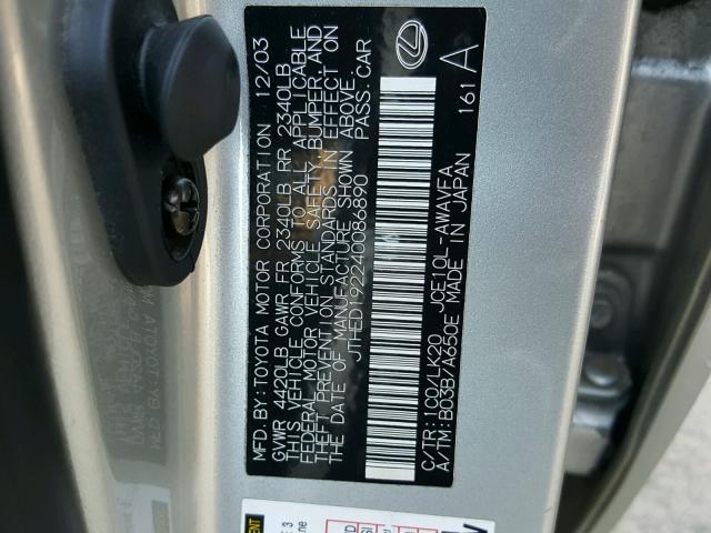 JTHED192240086890 - 2004 LEXUS IS 300 SPO SILVER photo 10