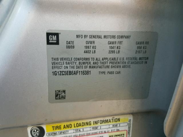 1G1ZC5EB6AF116381 - 2010 CHEVROLET MALIBU 1LT 银色 照片 10