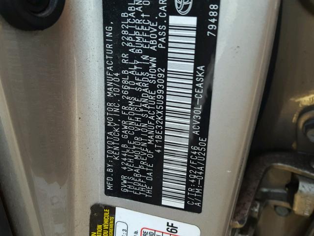 4T1BE32KX5U993092 - 2005 TOYOTA CAMRY LE BEIGE photo 10