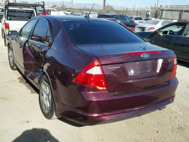 3FAHP0HA3BR179705 - 2011 FORD FUSION SE MAROON photo 3