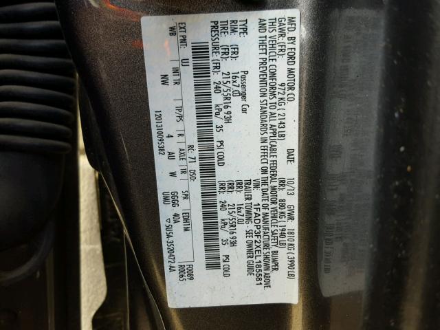 1FADP3F2XEL185581 - 2014 FORD FOCUS SE GRAY photo 10