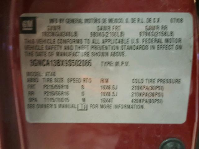 3GNCA13BX9S502086 - 2009 CHEVROLET HHR LS Burdeos foto 10