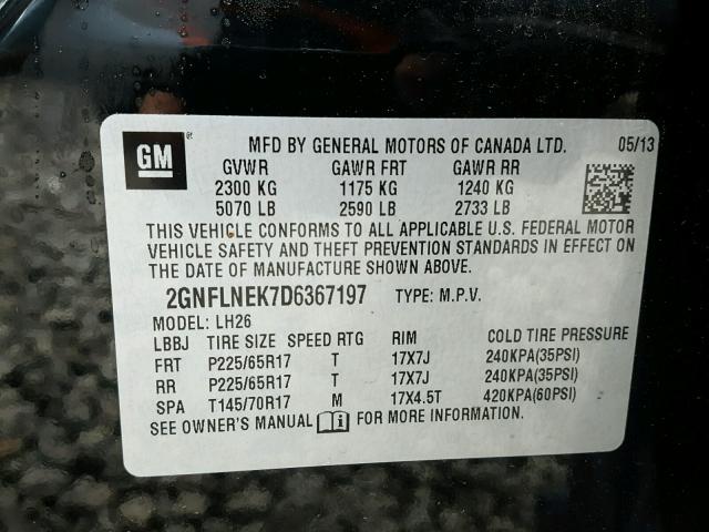 2GNFLNEK7D6367197 - 2013 CHEVROLET EQUINOX LT BLACK photo 10