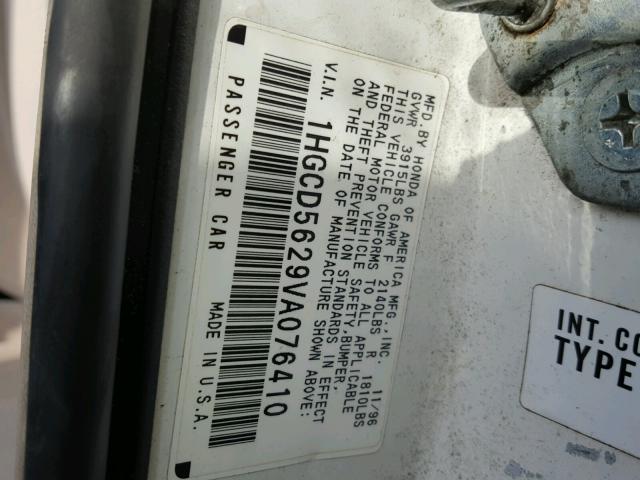 1HGCD5629VA076410 - 1997 HONDA ACCORD DX WHITE photo 10