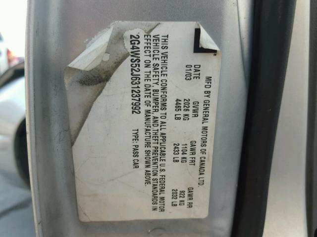 2G4WS52J631237992 - 2003 BUICK CENTURY CU SILVER photo 10