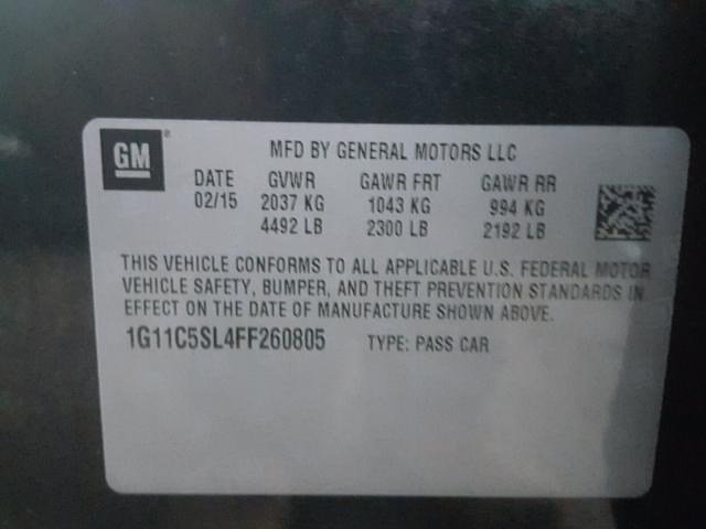 1G11C5SL4FF260805 - 2015 CHEVROLET MALIBU 1LT 黑色 照片 10