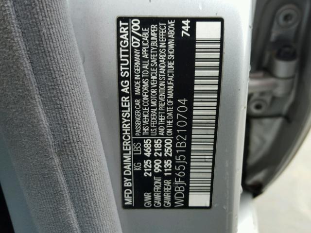 WDBJF65J51B210704 - 2001 MERCEDES-BENZ E 320 SILVER photo 10