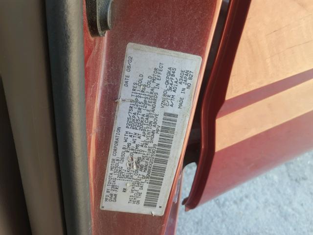 JT3GN86RX20259039 - 2002 TOYOTA 4RUNNER SR MAROON photo 10