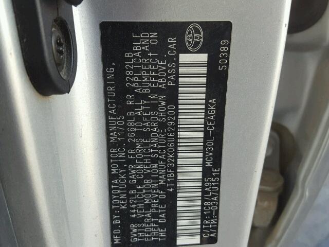 4T1BF32K06U629200 - 2006 TOYOTA CAMRY LE SILVER photo 10