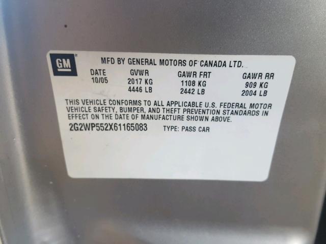 2G2WP552X61165083 - 2006 PONTIAC GRAND PRIX Արծաթագույն լուսանկար 10