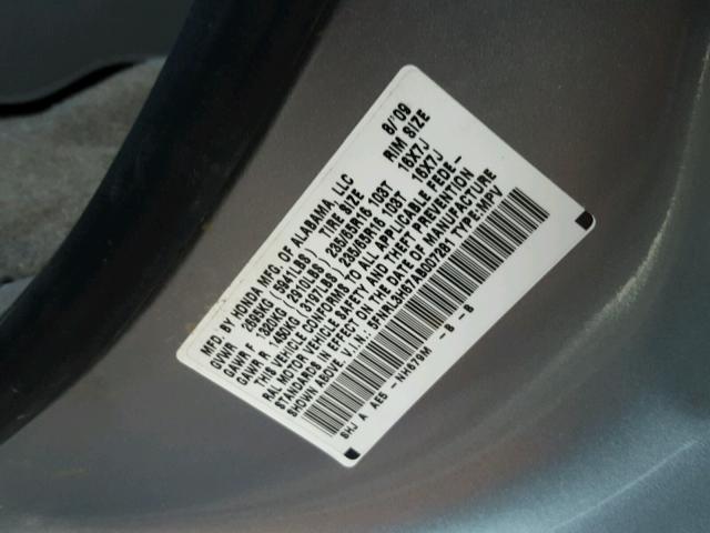 5FNRL3H67AB007281 - 2010 HONDA ODYSSEY EX GRAY photo 10