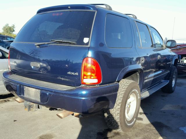 1B4HS28Z51F542086 - 2001 DODGE DURANGO BLUE photo 4