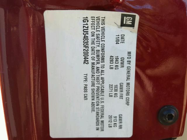 1G1ZU54835F200442 - 2005 CHEVROLET MALIBU LT RED photo 10