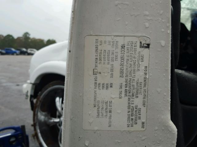 1GCCS19XX38129012 - 2003 CHEVROLET S TRUCK S1 WHITE photo 10