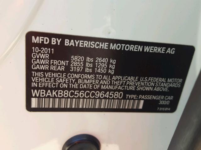 WBAKB8C56CC964580 - 2012 BMW 750LI WHITE photo 10