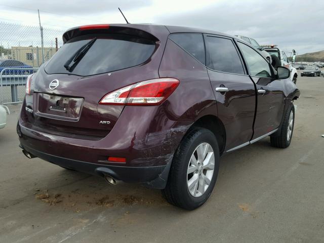 JN8AZ1MW1DW321261 - 2013 NISSAN MURANO S MAROON photo 4