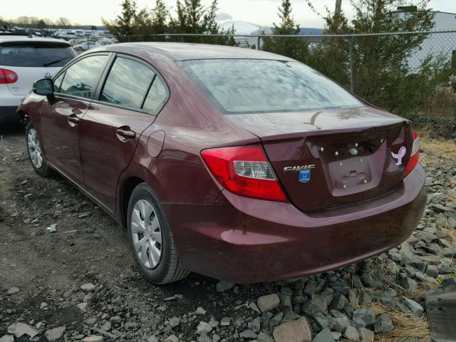 2HGFB2F50CH609139 - 2012 HONDA CIVIC LX BURGUNDY photo 3