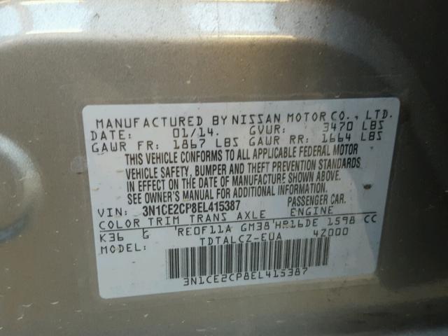 3N1CE2CP8EL415387 - 2014 NISSAN VERSA NOTE GRAY photo 10