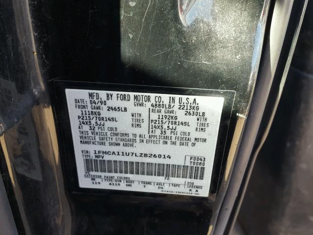 1FMCA11U7LZB26014 - 1990 FORD AEROSTAR BLACK photo 10