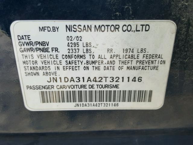 JN1DA31A42T321146 - 2002 NISSAN MAXIMA GLE BLUE photo 10