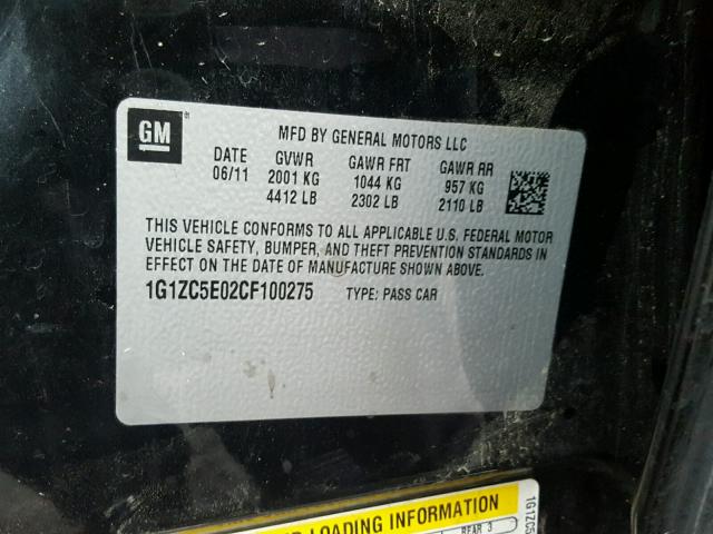 1G1ZC5E02CF100275 - 2012 CHEVROLET MALIBU 1LT Qara foto 10