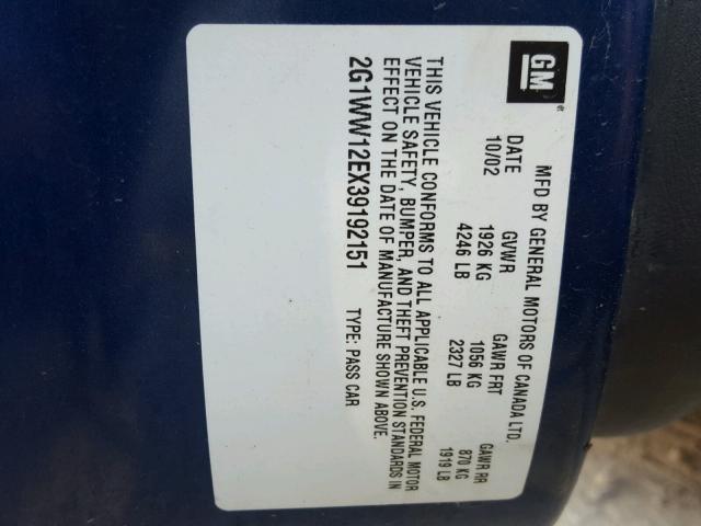 2G1WW12EX39192151 - 2003 CHEVROLET MONTE CARL 蓝色 照片 10